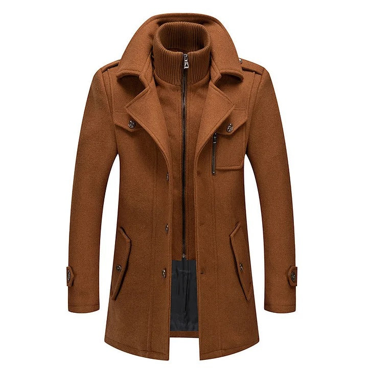 Premium Men’s Tweed Coat – Winter Long Overcoat with Inner Zip-Up Layer | Wool Blend Warm Stylish Jacket | 781