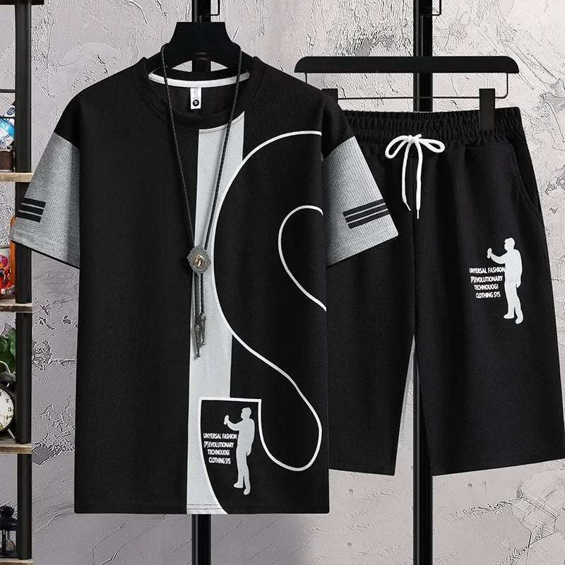 Buy 1 Get 1 Free Men's Summer Set Casual Sports Suit Tracksuit - Short Sleeves T-Shirt  877