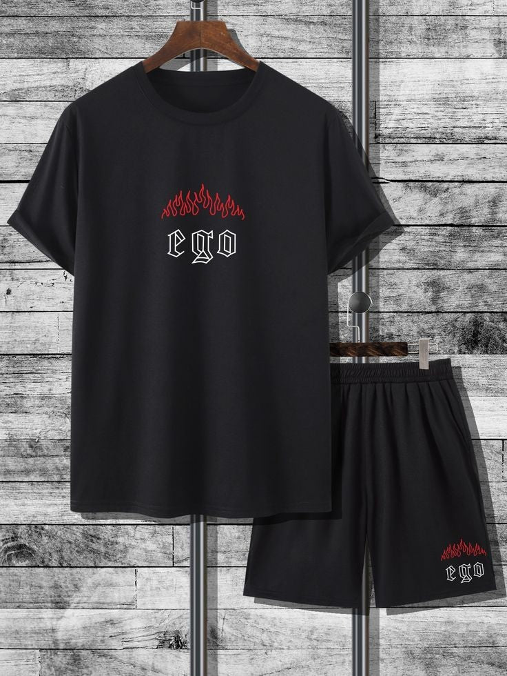 Mens Summer Shorts + T-Shirt Set - SS52 - Black Black