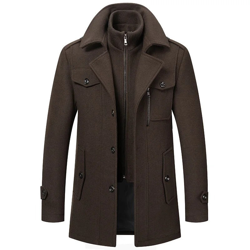 Premium Men’s Tweed Coat – Winter Long Overcoat with Inner Zip-Up Layer | Wool Blend Warm Stylish Jacket | 783