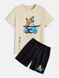 Mens Summer Shorts + T-Shirt Set - SS33 - Cream Black