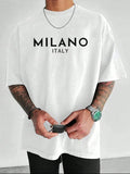 Men's Letter Printed Round Neck Drop Shoulder.