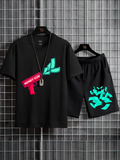 Mens Summer Shorts + T-Shirt Set - TTMSS95 - Black Black