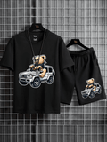Mens Summer Shorts + T-Shirt Set - SS170 - Black Black - My Store