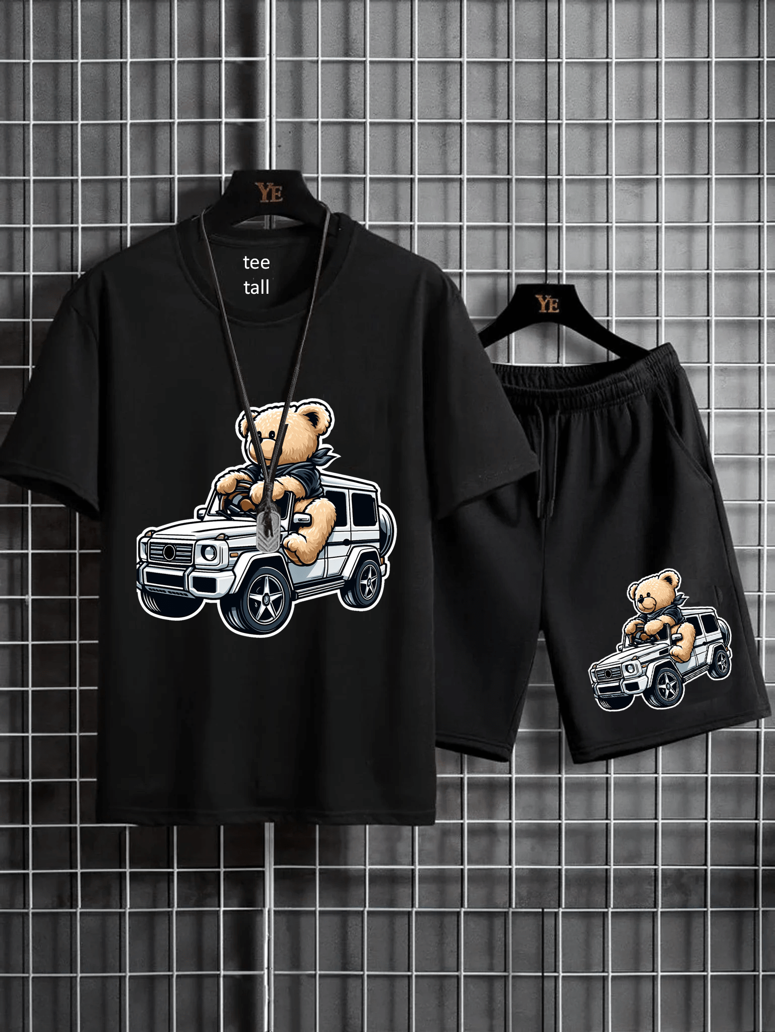 Mens Summer Shorts + T-Shirt Set - SS170 - Black Black - My Store