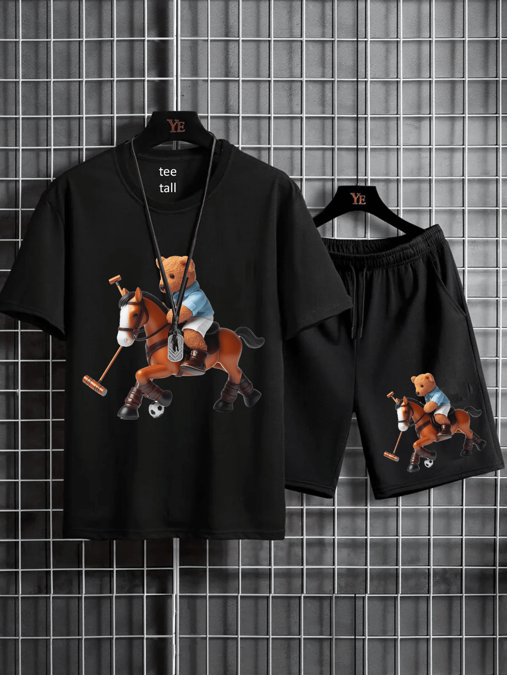 Mens Summer Shorts + T-Shirt Set - SS176 - Black Black - My Store