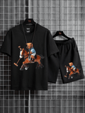 Mens Summer Shorts + T-Shirt Set - SS176 - Black Black - My Store