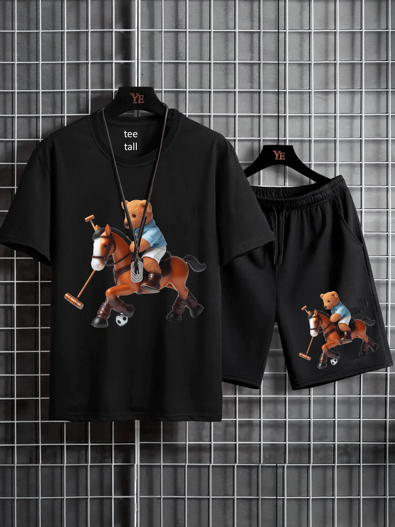 Mens Summer Shorts + T-Shirt Set - SS176 - Black Black - My Store