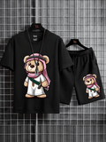 Mens Summer Shorts + T-Shirt Set - SS177 - Black Black - My Store