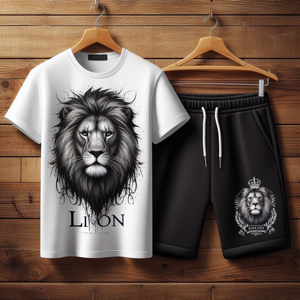 Mens Summer Shorts + T-Shirt Set - SS187 - White Black - My Store