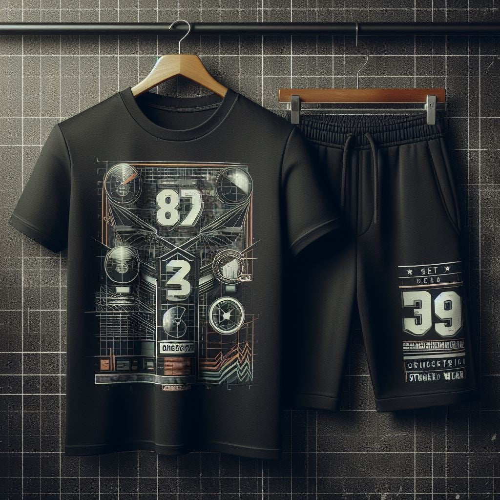Mens Summer Shorts + T-Shirt Set - SS192 - Black Black - My Store