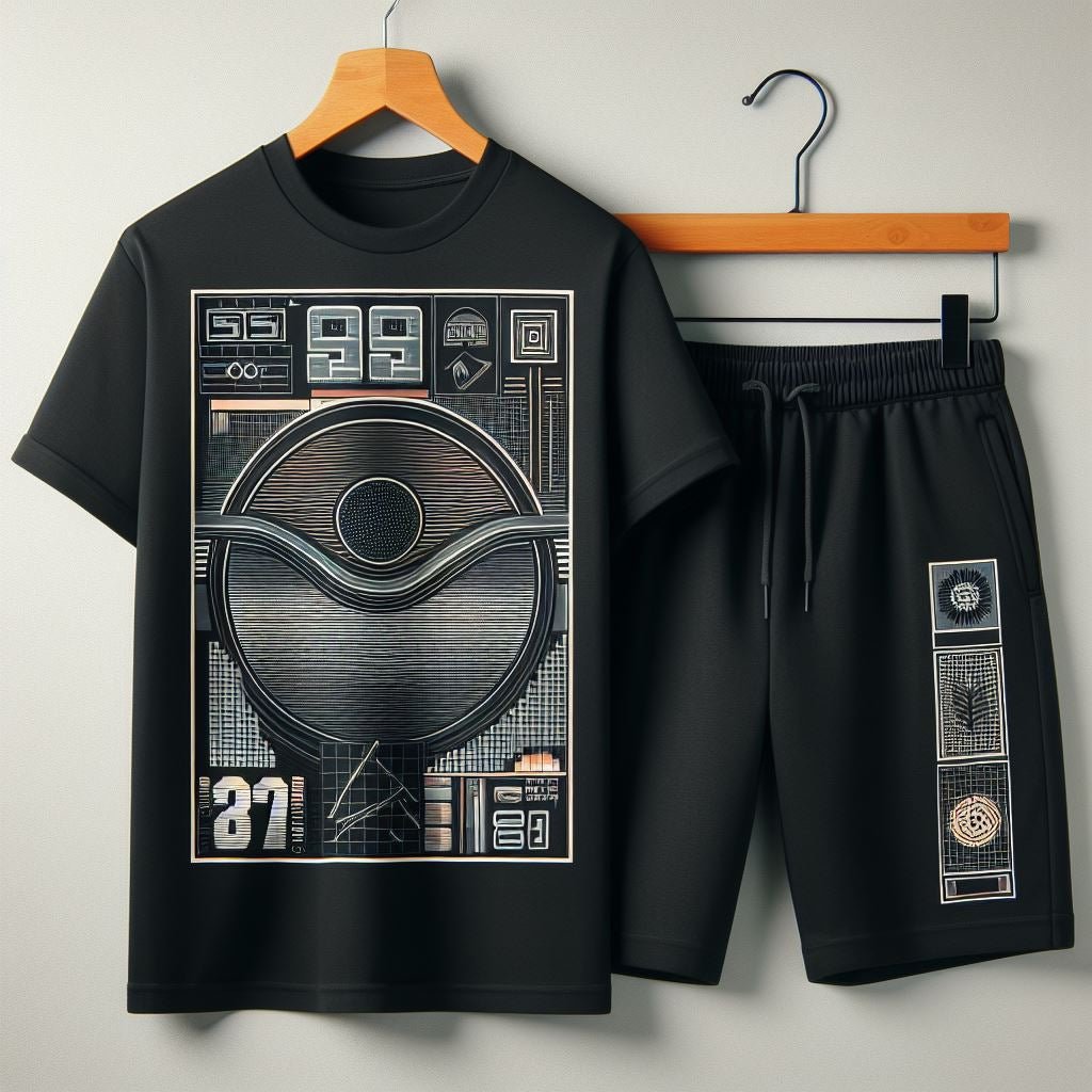 Mens Summer Shorts + T-Shirt Set - SS193 - Black Black - My Store