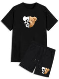 Mens Summer Shorts + T-Shirt Set - SS62 - Black Black - My Store