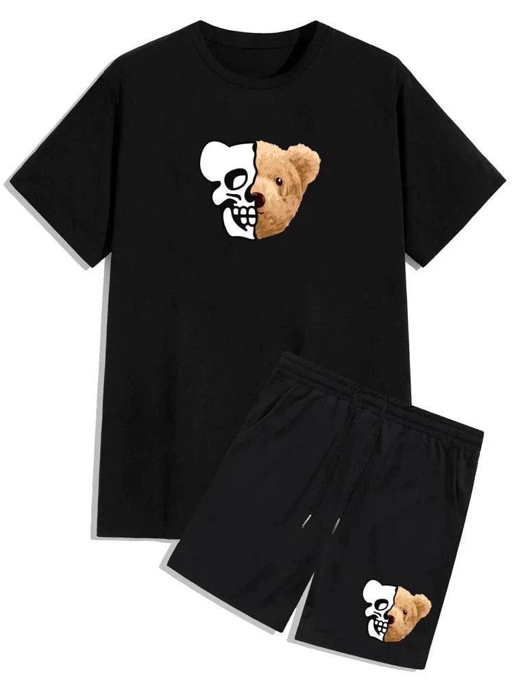 Mens Summer Shorts + T-Shirt Set - SS62 - Black Black - My Store