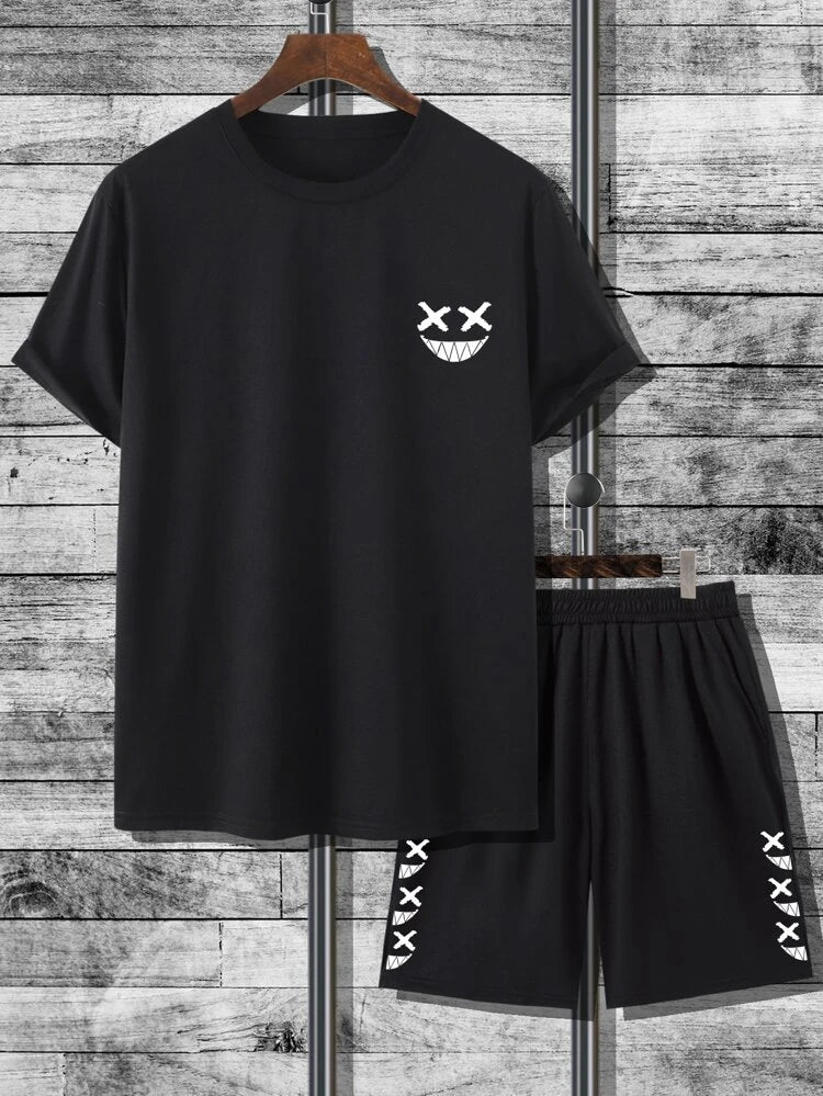Mens Summer Shorts + T-Shirt Set - SS63 - Black Black - My Store