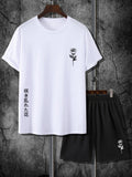 Mens Summer Shorts + T-Shirt Set - SS67 - White Black - My Store