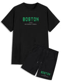 Mens Summer Shorts + T-Shirt Set - SS69 - Black Black - My Store