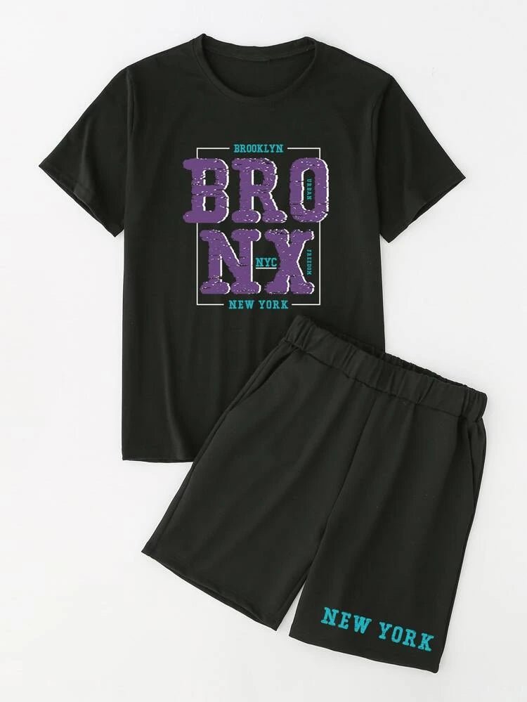 Mens Summer Shorts + T-Shirt Set - SS70 - Black Black - My Store