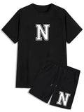 Mens Summer Shorts + T-Shirt Set - SS72 - Black Black - My Store