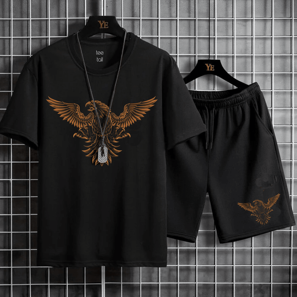 Mens Summer Shorts + T-Shirt Set - TTMSS8 - Black Black - My Store