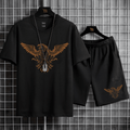 Mens Summer Shorts + T-Shirt Set - TTMSS8 - Black Black - My Store