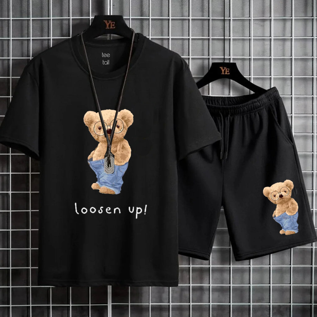 Mens Summer Shorts + T-Shirt Set - TTMSS82 - Black Black - My Store
