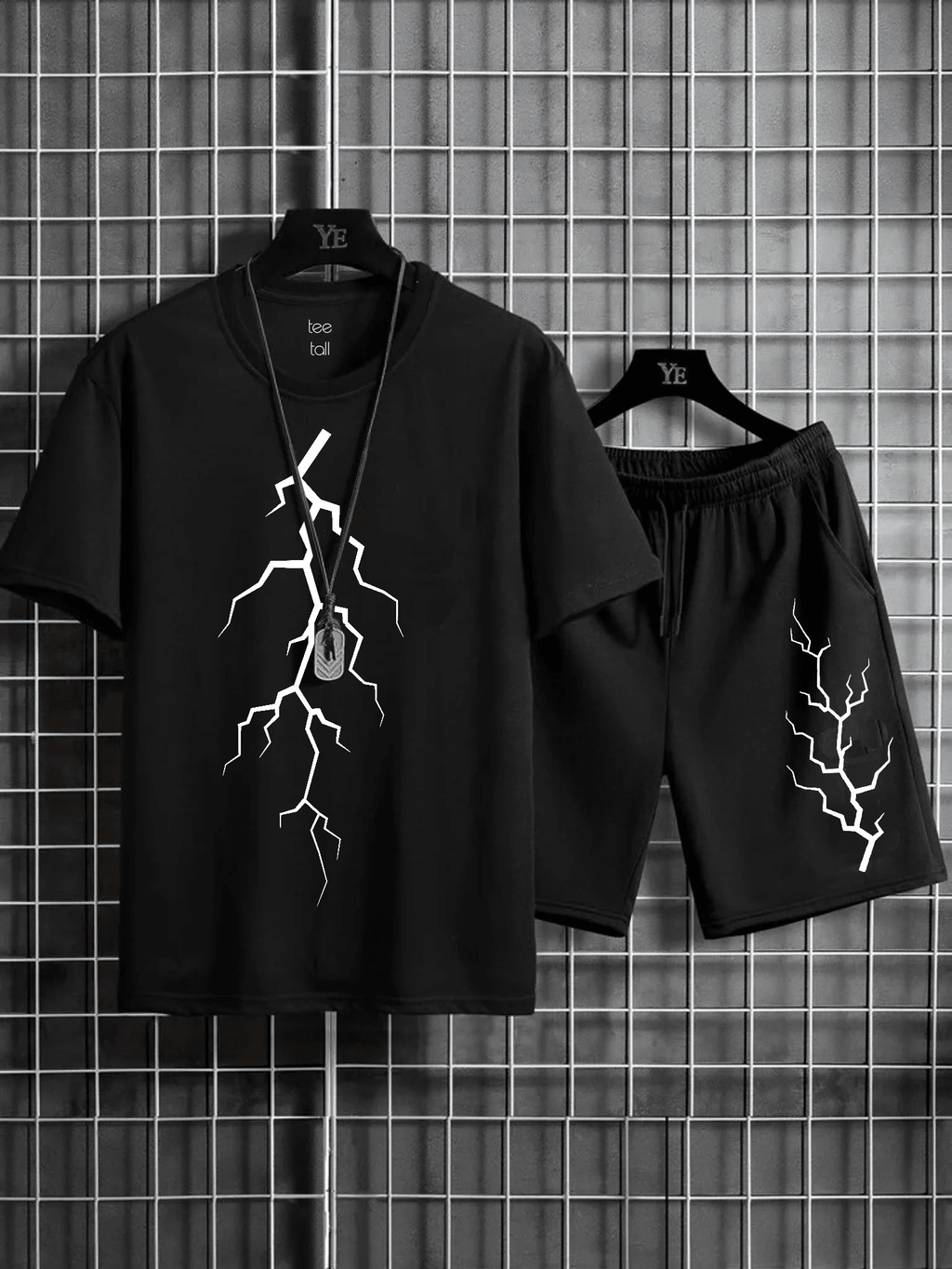 Mens Summer Shorts + T-Shirt Set - TTMSS87 - Black Black - My Store