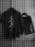 Mens Summer Shorts + T-Shirt Set - TTMSS87 - Black Black - My Store