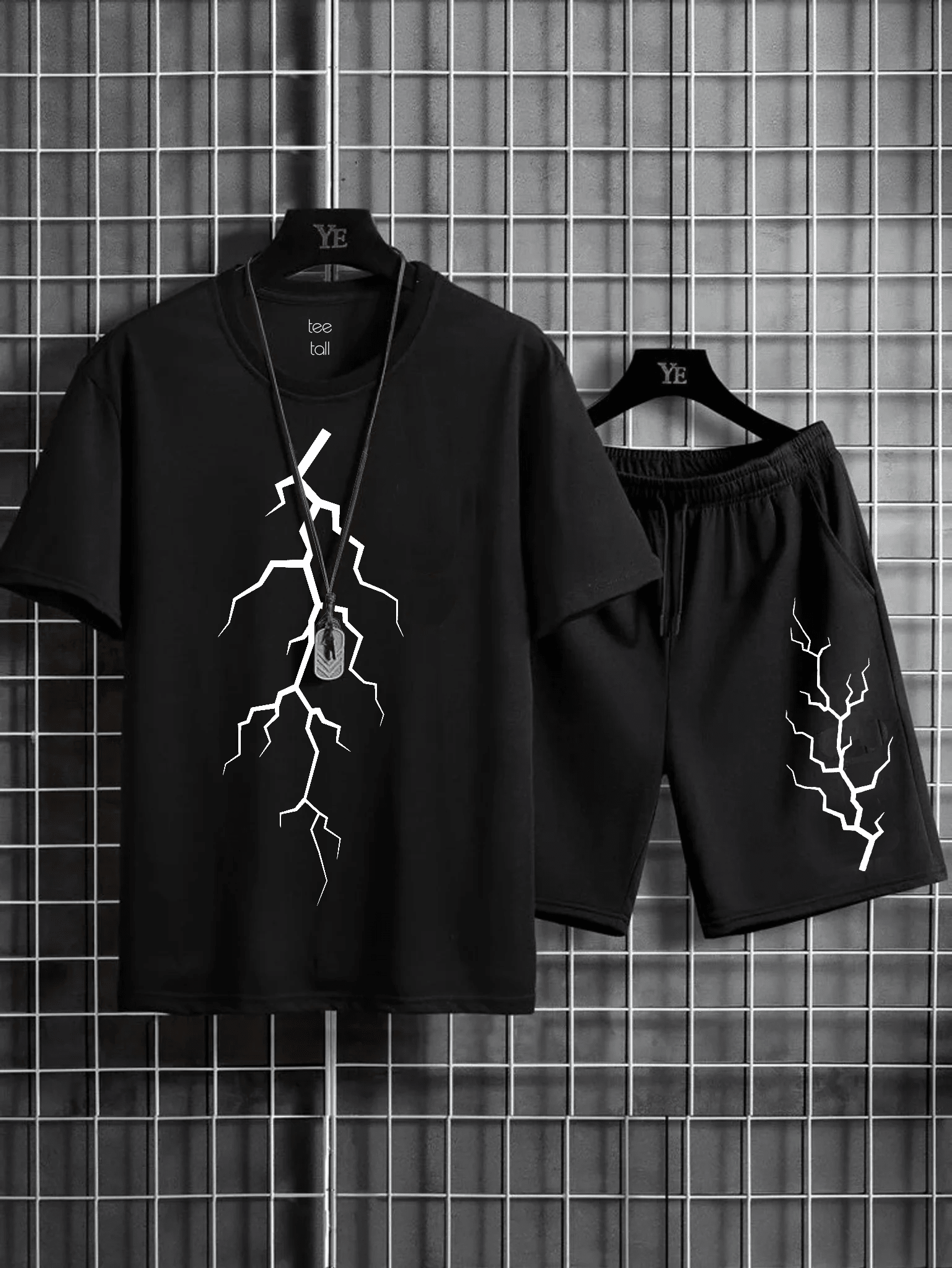 Mens Summer Shorts + T-Shirt Set - TTMSS87 - Black Black - My Store