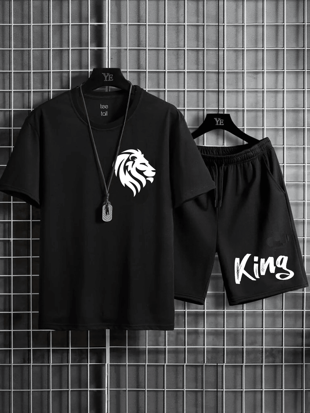 Mens Summer Shorts + T-Shirt Set - TTMSS98 - Black Black - My Store