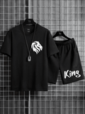 Mens Summer Shorts + T-Shirt Set - TTMSS98 - Black Black - My Store