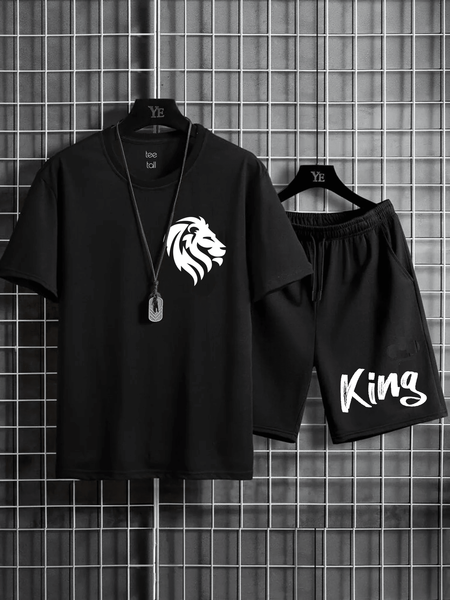 Mens Summer Shorts + T-Shirt Set - TTMSS98 - Black Black - My Store