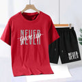 Mens Summer Shorts + T-Shirt Set - TTMSS99 - Red Black - My Store