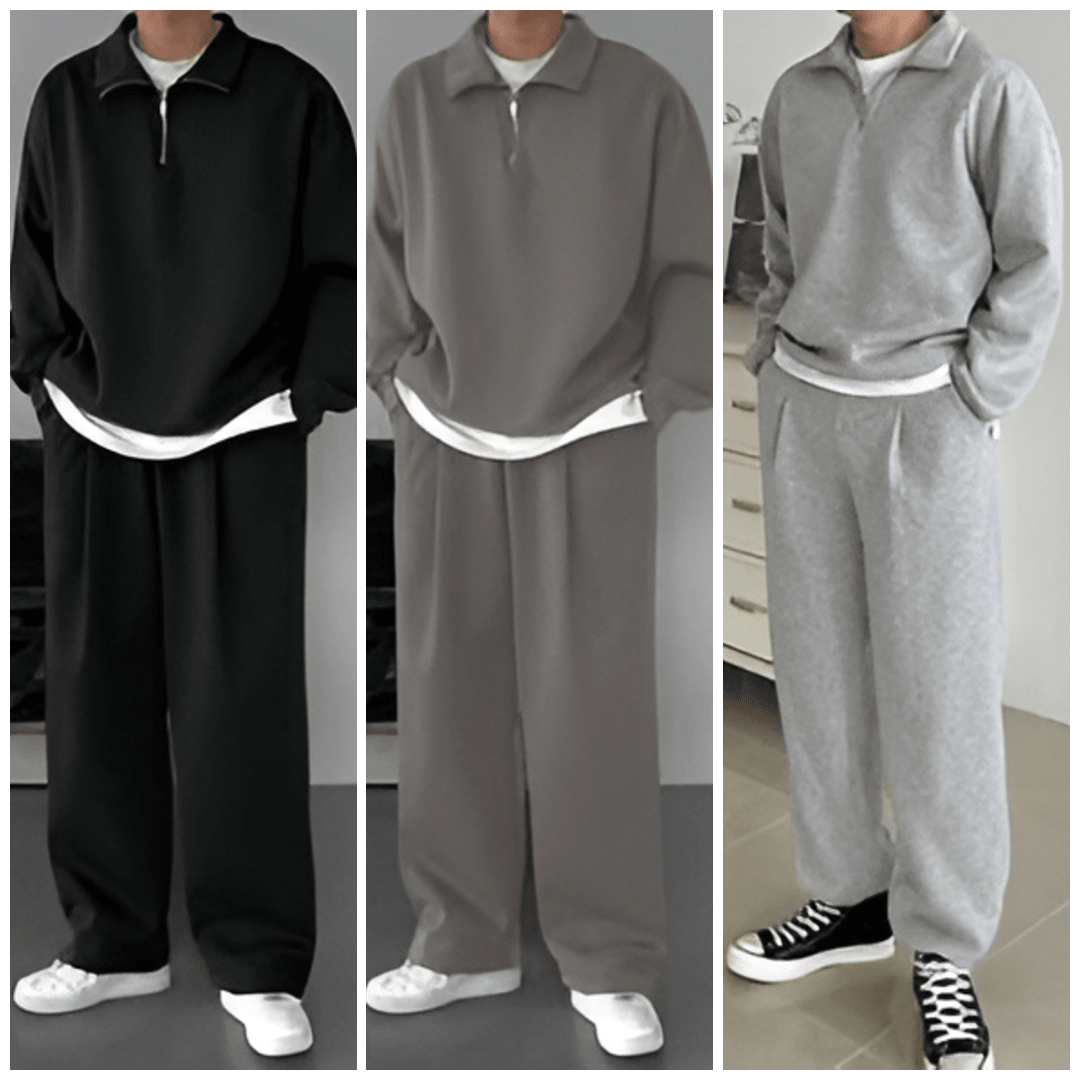 Pack of 3 Men’s Solid Color Fleece Sweatsuit Set – Casual Autumn & Winter Tracksuit for Men - My Store