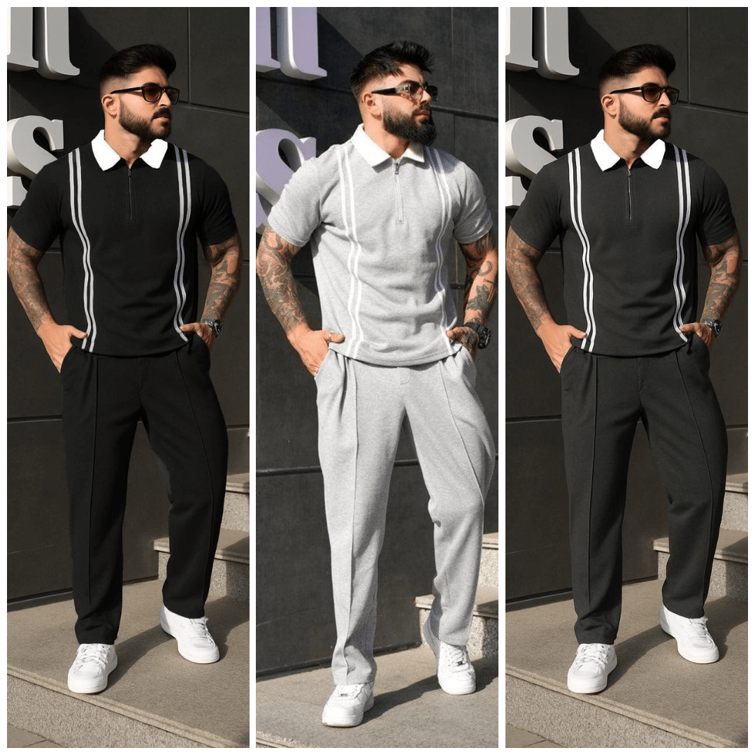 Pack of 3 Stripe Zipper Summer Track Suit for Men – Soft Cotton Jersey - My Store