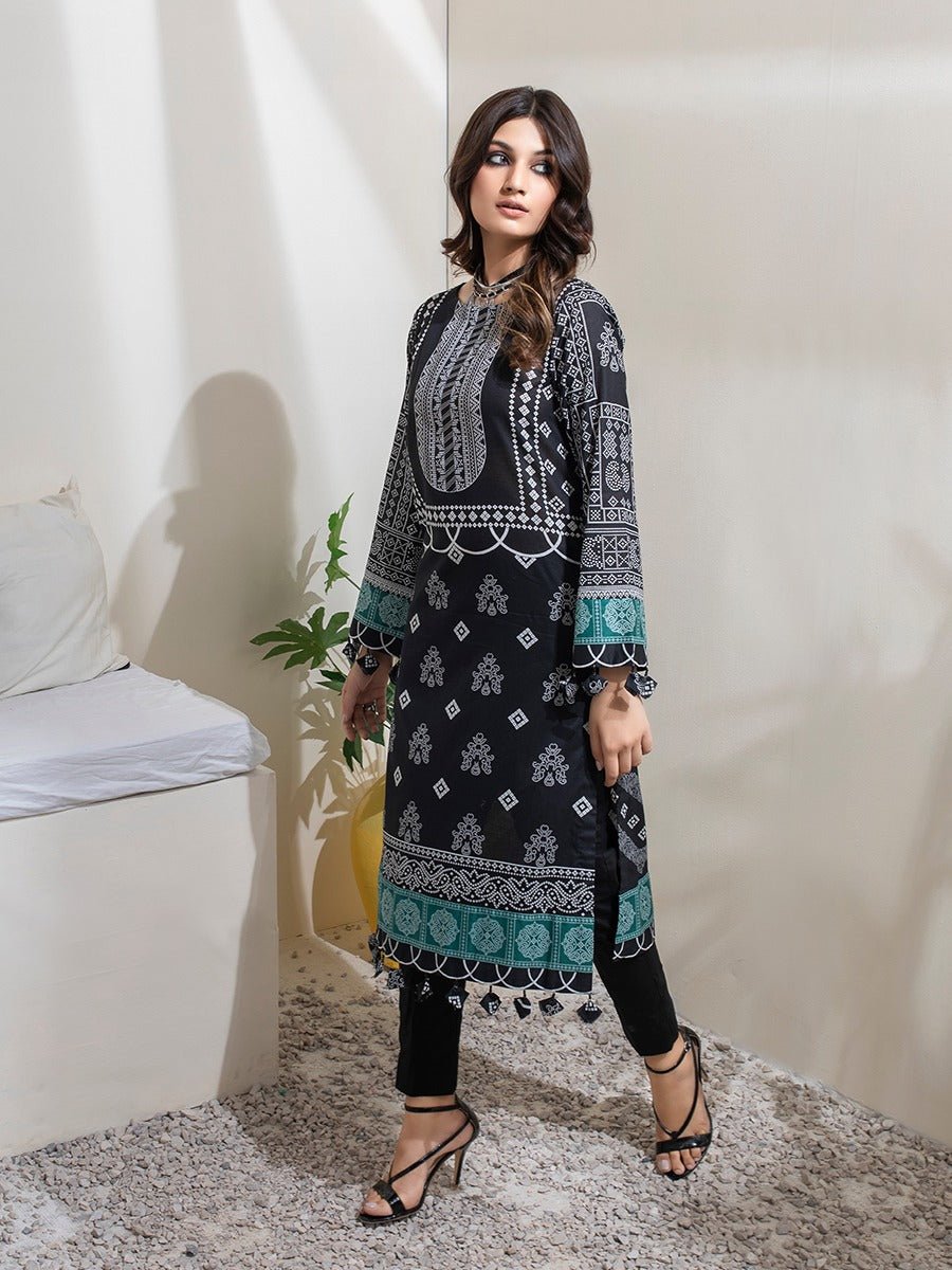 1 & Get 1 Free - Unstitched 2pc Printed Lawn Shirt Dyed Cambric Trouser - Article 214